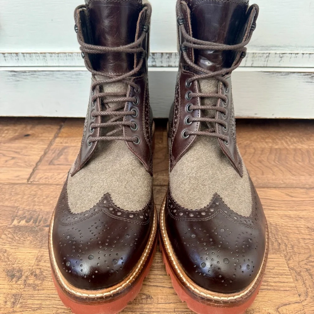 NEW Bruno‎ Magli Paciano Wingtip Boots Wool Leather Made In Italy Men's Size 10